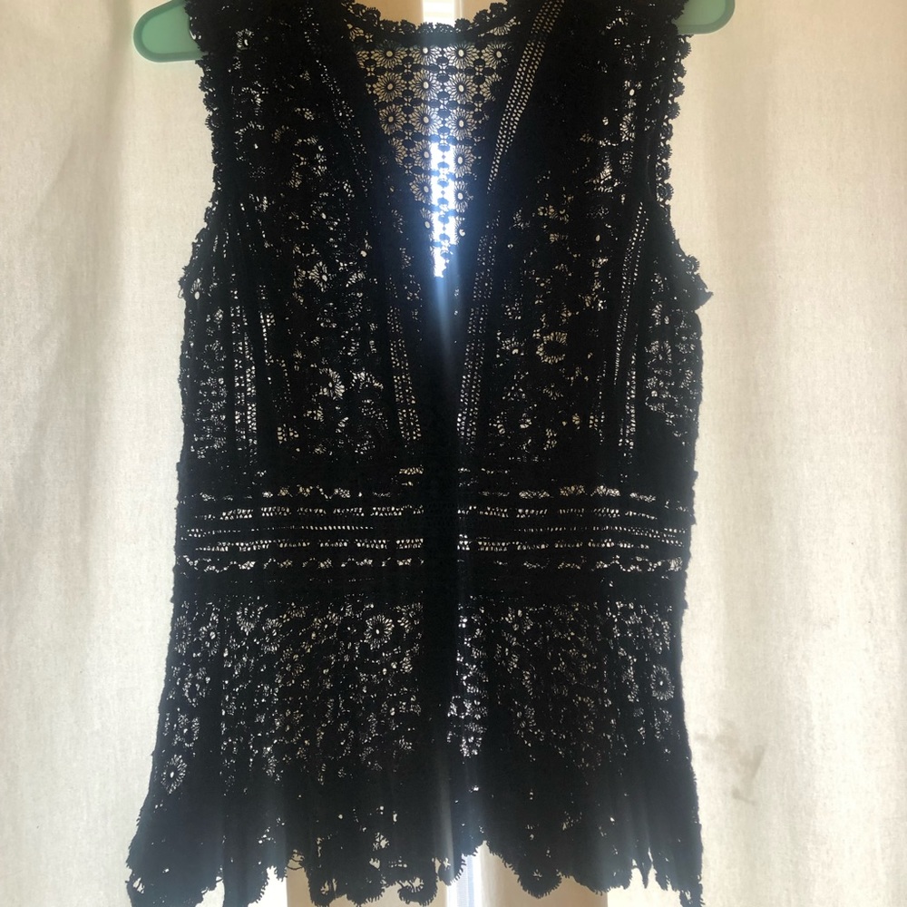 Rebecca Taylor Black cut lace peplum top